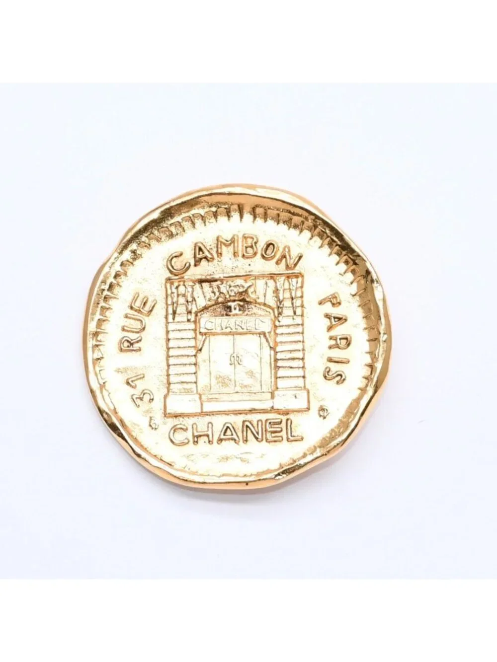 Chanel CC Logo Brooch Metal Cambon Coin Round Gold